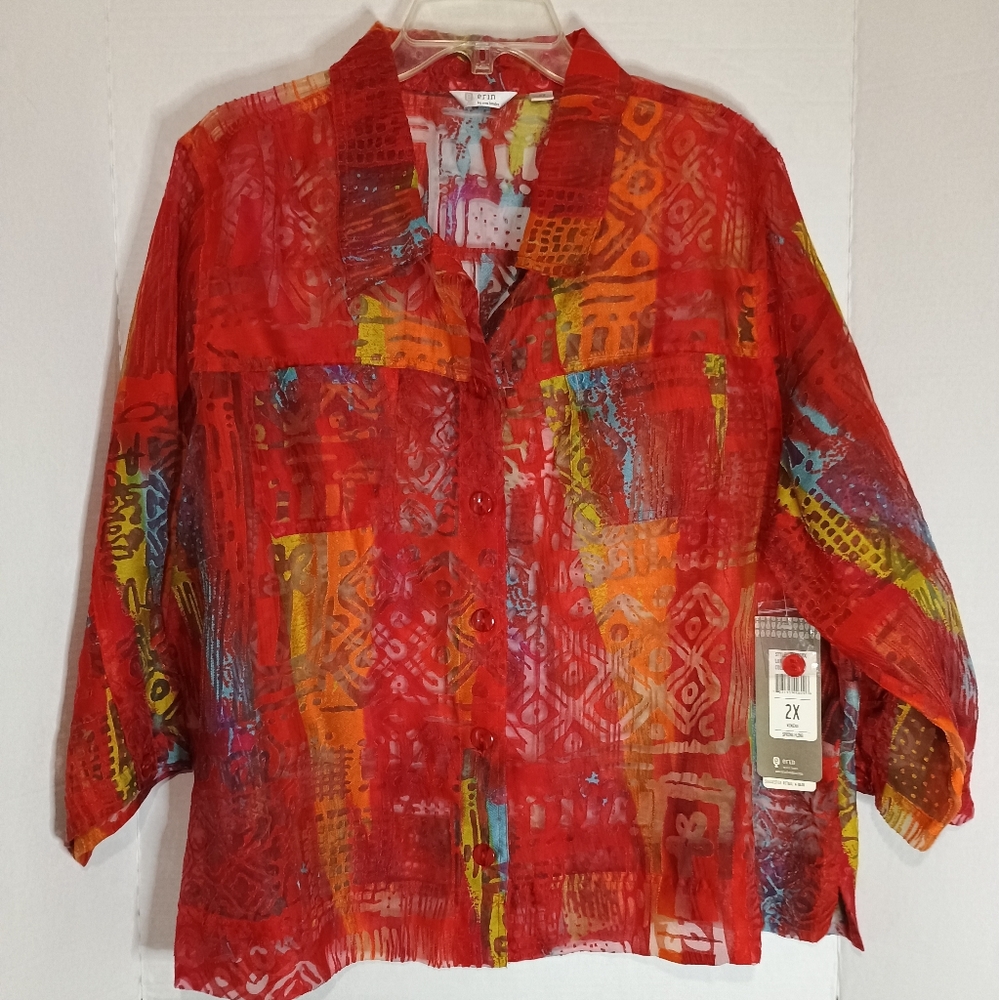 Erin By London Women's Colorful Button-Up Shirt NWT Size 2X